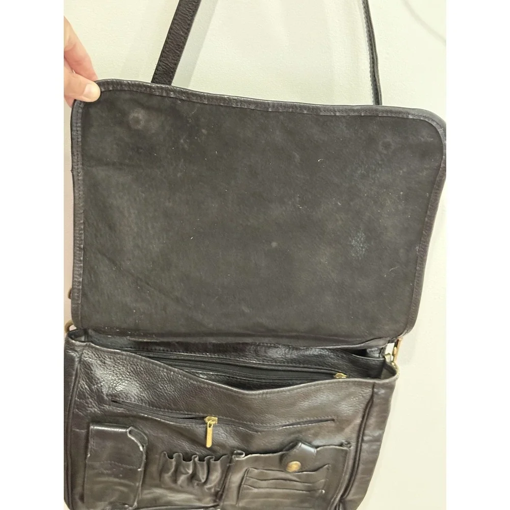 Italian Made Leather Vintage Messenger Laptop Bag Brass Fixtures 12x15